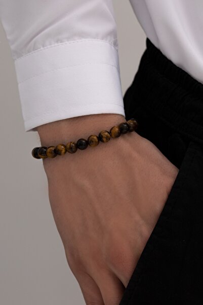 OSMANLI GÜMÜŞ Kaplangözü Lav Taşı ve Oniks Taşlı Erkek Doğaltaş Bileklik