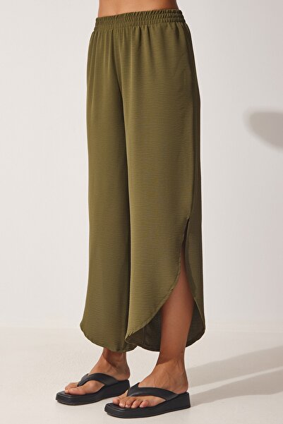 Happiness İstanbul Women's Khaki Side Slit Ayrobin Shalwar Trousers DE00001
