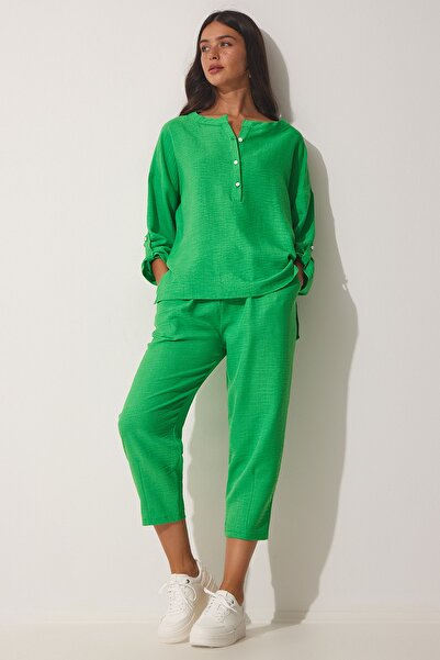 Happiness İstanbul المرأة النابضة بالحياة الأخضر الانسيابية الأيروبين بلوزة ا...