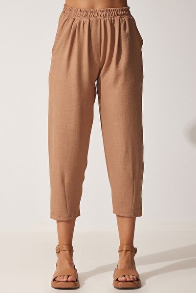 Happiness İstanbul Damen Biscuit Fließende Ayrobin Bluse Baggy Hose Anzug DP00183