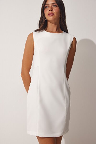 Happiness İstanbul Rochie de damă, albă, fără mâneci, elegantă de bază NS00390