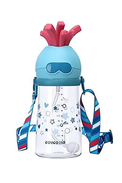 Rovco 320ml Fun Patterned Smart Straw with Straw and Strap Tritan Water Bottle
