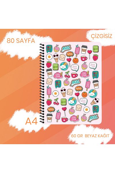SEYFİKİRTASİYE A4 Unlined 80 Pages 60 Gr White Paper Plastic Cover Ring Notebook Sweet