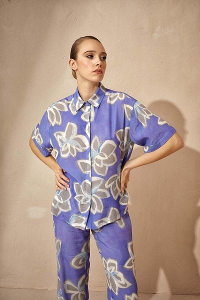 Hays Women's Vegan Woven Short Sleeve Shirt Collar Lilac Pajamas Set 3c2t1n46