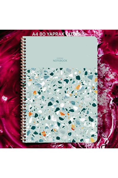 SEYFİKİRTASİYE A4 Unlined 80 Pages 60 Gr White Paper Plastic Cover Ring Binder Notebook Terazzo