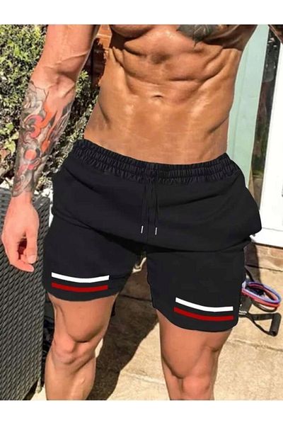 SELENA BUTİK Ανδρικό γυναικείο Unisex σορτς με μαύρη γραμμή