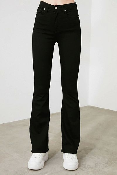 Geppetto Tommy Women Colorfast Μαύρο Σούπερ Ψηλόμεσο Lycra Flare Ισπανικό Τζιν Pantalon Jeans