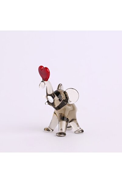 ADAMODART Kalpli Fil El Yapımı Mini Cam Biblo - Gri