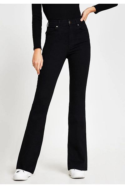 Geppetto Pantaloni negri din denim cu talie înaltă, blugi evazați