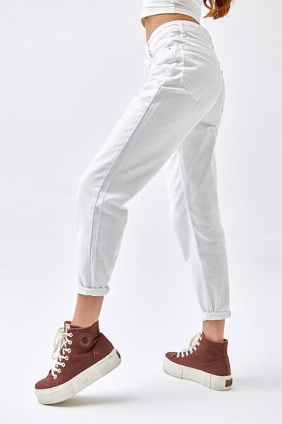 Geppetto Ψηλόμεσο Mom Fit Γυναικείο Jean - Λευκό Koton Denim