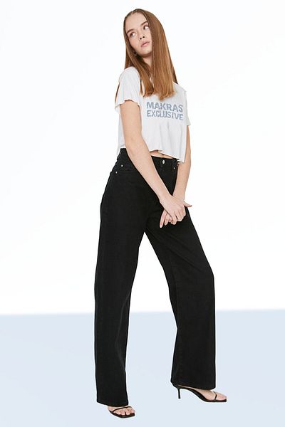 Geppetto Jean de blugi de denim cu talie înaltă, negru, pentru femei Julia