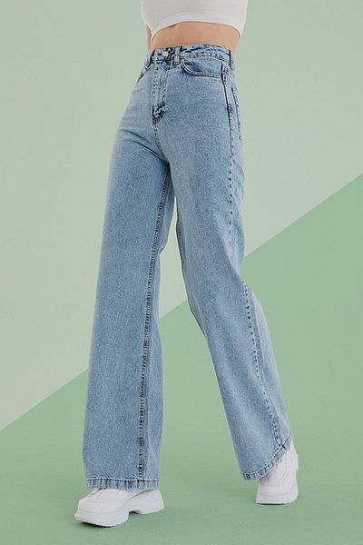 Geppetto Felix Casual Albastru Deschis Acid Snow Wash Talie Super Inalta Picior Lat Comfort Lycra Palazzo Blugi