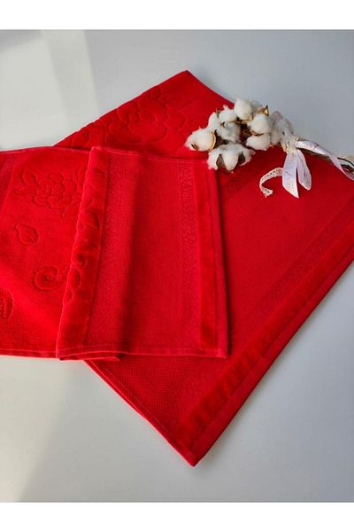 mihriban Set of 2 Cross Stitch Etamine Embroidered Velvet Towels Mother and Daughter
