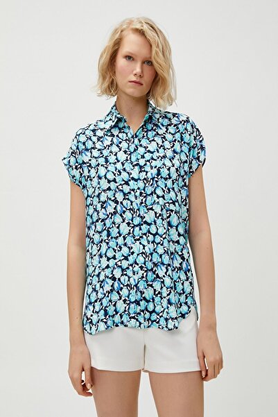 Koton Dámská modrá košile se vzorem 3SAK60084EW