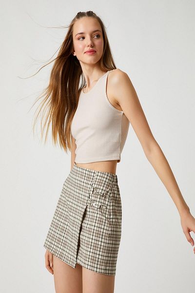 Koton Damenbekleidung Rock 3SAL40065IW Khaki Plaid Khaki Plaid