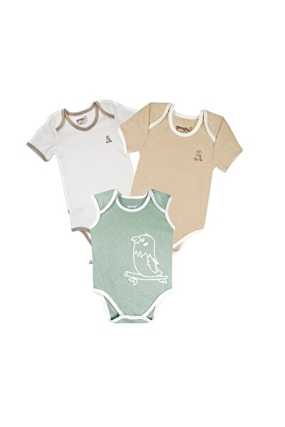Organik Pamuk Yenidoğan & Bebek 3'lü Yazlık Set Bodysuit Unisex (düz Krem & Kahverengi & Yeşil)