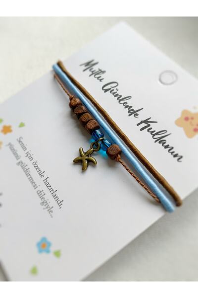 Atölye Merdiven 3’lü Yıldız Bileklik Seti Unisex Tahta Boncuk Ip Bileklik Seti