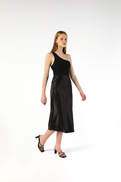 PİCCOLOBRAND Fusta neagră din satin