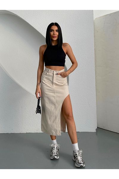 LB Laluna Butik Γυναικεία μίντι φούστα με ψηλόμεσο σκίσιμο στο πλάι