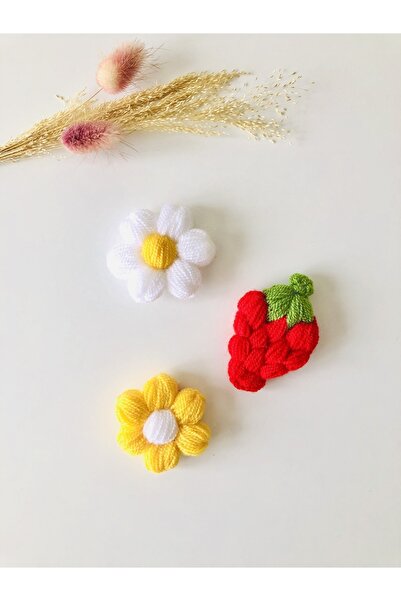 seyranat Az Saçlı Yeni Doğan Saçsız Bebek 3’lü Örgü Sarı Beyaz Papatya Kırmız...