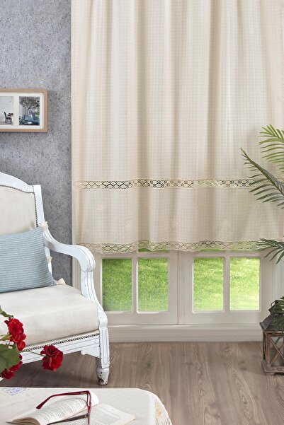 ÖDEL HOME Naturel Ara Dantelli Ve Uç Dantelli Perde