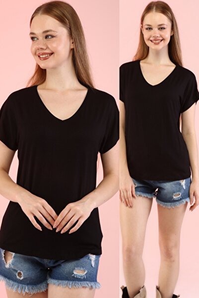 Devinka Γυναικείο μπλουζάκι Basic με λαιμόκοψη σε μαύρο 2 πακέτο