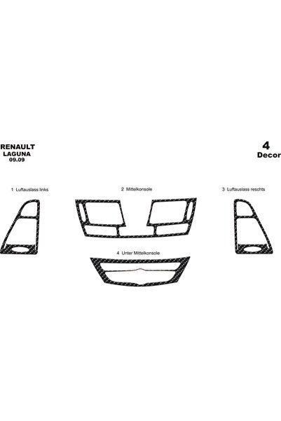 meriç cockpit design ميريتش ®   رينو لاجونا تنجيد أمامي أسود لامع 4 قطع 2009-...