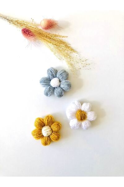 seyranat 3-Piece Mustard White Gray Color Glittered Knitted Daisy (with Az Ha...