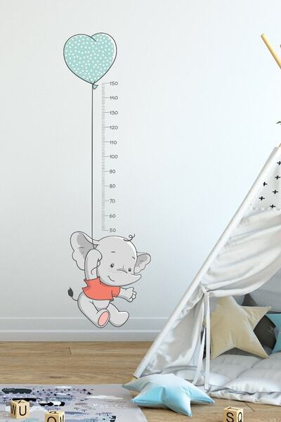 Sim Tasarım Yeşil Kalp Balonlu Bebek Fil Boy Ölçer