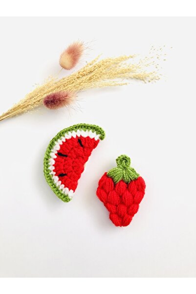 seyranat Red Strawberry and Watermelon Model - Knitted Comb Clips, Hairless Baby