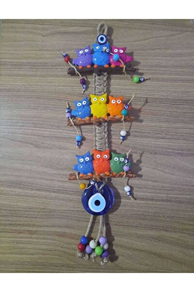 Genel Markalar Nazar Boncuklu Renkli Baykuş Hasır Ipli Örgülü Kapı Ve Duvar Süsü