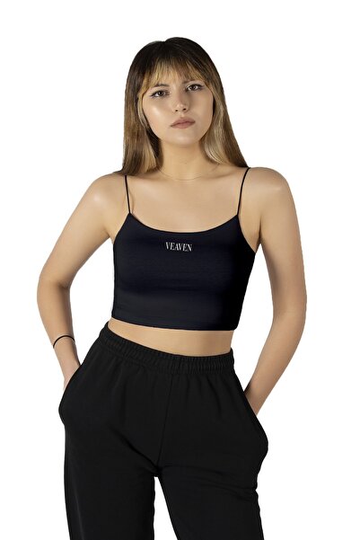 VEAVEN Black Rope Strap Cotton Knitted Short Crop Undershirt