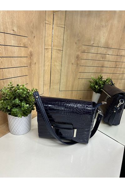 womenacs Curea de umăr cu model de crocodil de culoare albastru închis, care poate fi folosită, cu o mulțime de compartimente, geantă utilă pentru femei de sezon nou