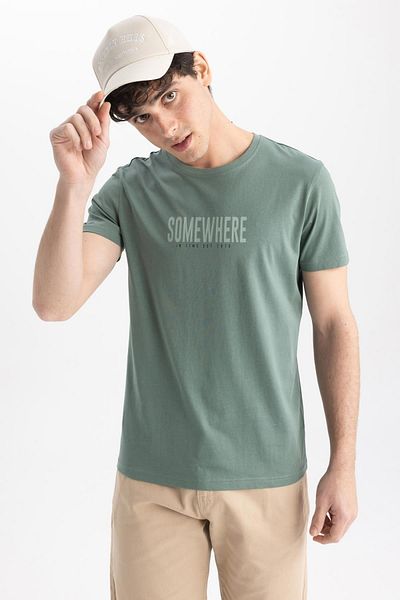DeFacto Slim Fit Crew Neck T-shirt με στάμπα 100% βαμβάκι