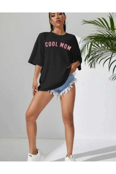 Generic Brand Unisex Oversize T-shirt Coolmom Printed 100% Cotton Black Color