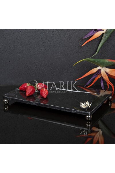 MIARIK DESIGN & DEKORASYON Dekoratif Sıyah Mermer Aksesuar Detaylı Dikdörtgen...