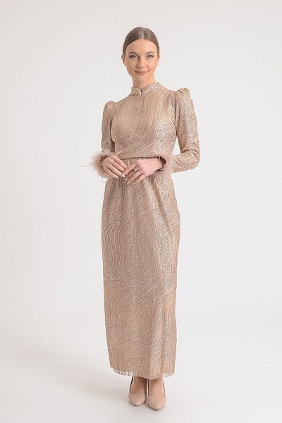 SpringStore Rochie de seară hijab cu sclipici, cu mâneci de culoarea pielii