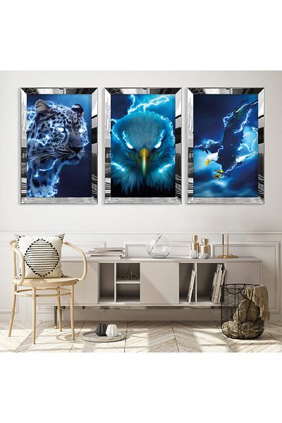 Zevahir Mobilya Dekorasyon Set de masă din MDF triplu cu cadru din plexiglas cu oglindă argintie