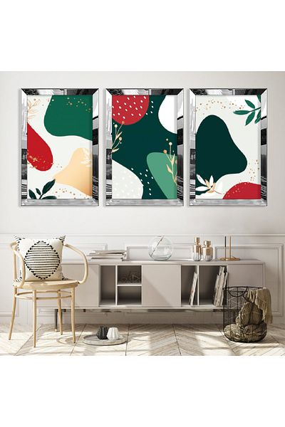 Zevahir Mobilya Dekorasyon Set de masă din MDF triplu colorat cu cadru din plexiglas cu oglindă argintie
