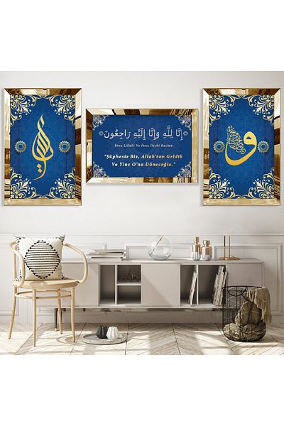 Zevahir Mobilya Dekorasyon Σετ τριπλό τραπέζι MDF Raciun Religious με χρυσό καθρέφτη από πλεξιγκλάς