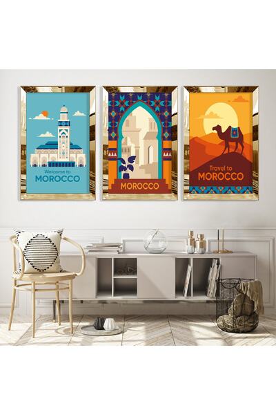 Zevahir Mobilya Dekorasyon Set de masă din MDF triplu Maroc cu cadru din plex...