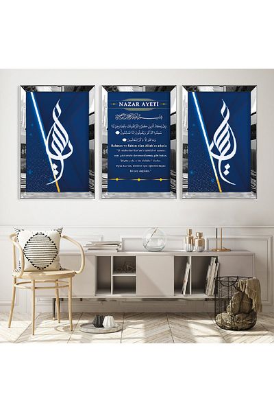 Zevahir Mobilya Dekorasyon Set de picturi din MDF triplu cu cadru din plexiglas cu oglindă argintie