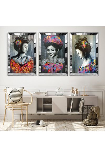 Zevahir Mobilya Dekorasyon Set de masă modernă triplă din MDF pentru femei frumoase cu cadru din plexiglas cu oglindă argintie