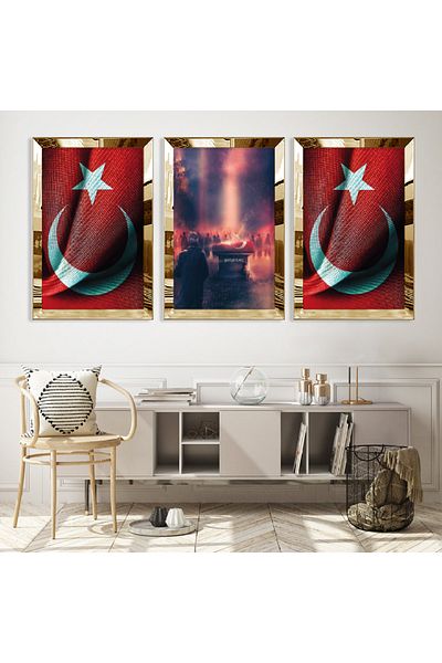 Zevahir Mobilya Dekorasyon Σετ τριπλού τραπεζιού MDF Martyrs Immortal με χρυσό καθρέφτη από πλεξιγκλάς