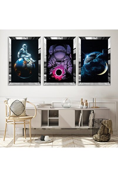 Zevahir Mobilya Dekorasyon Astronaut Triple Mdf Table Set with Silver Mirrore...