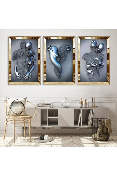 Zevahir Mobilya Dekorasyon Σετ Τραπέζι Τριπλό MDF Art Modern με χρυσό καθρέφτη από πλεξιγκλάς