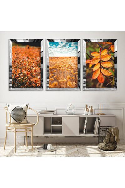 Zevahir Mobilya Dekorasyon Set de pictură din MDF triplu cu cadru din plexiglas cu oglindă argintie
