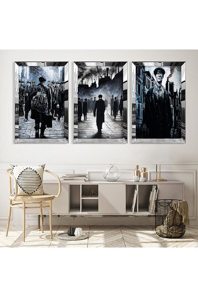 Zevahir Mobilya Dekorasyon Set de masă din MDF triplu pentru muncitor, cu cadru din plexiglas cu oglindă argintie