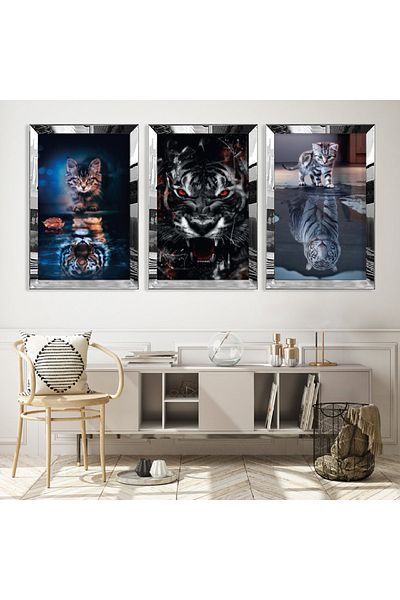 Zevahir Mobilya Dekorasyon Set de masă din MDF triplu cu cadru din plexiglas cu oglindă argintie