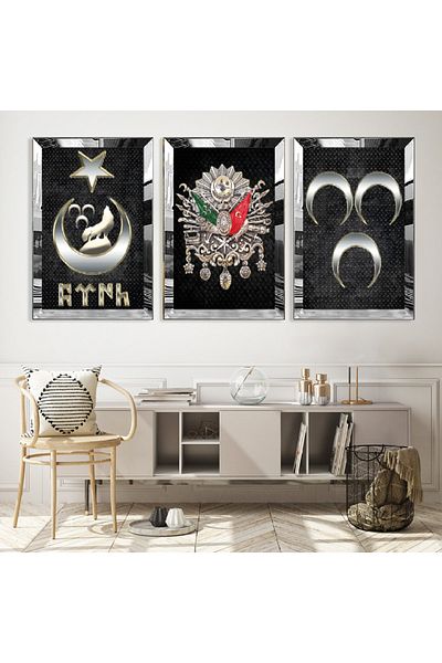 Zevahir Mobilya Dekorasyon Set de masă din MDF triplu cu cadru din plexiglas cu oglindă argintie
